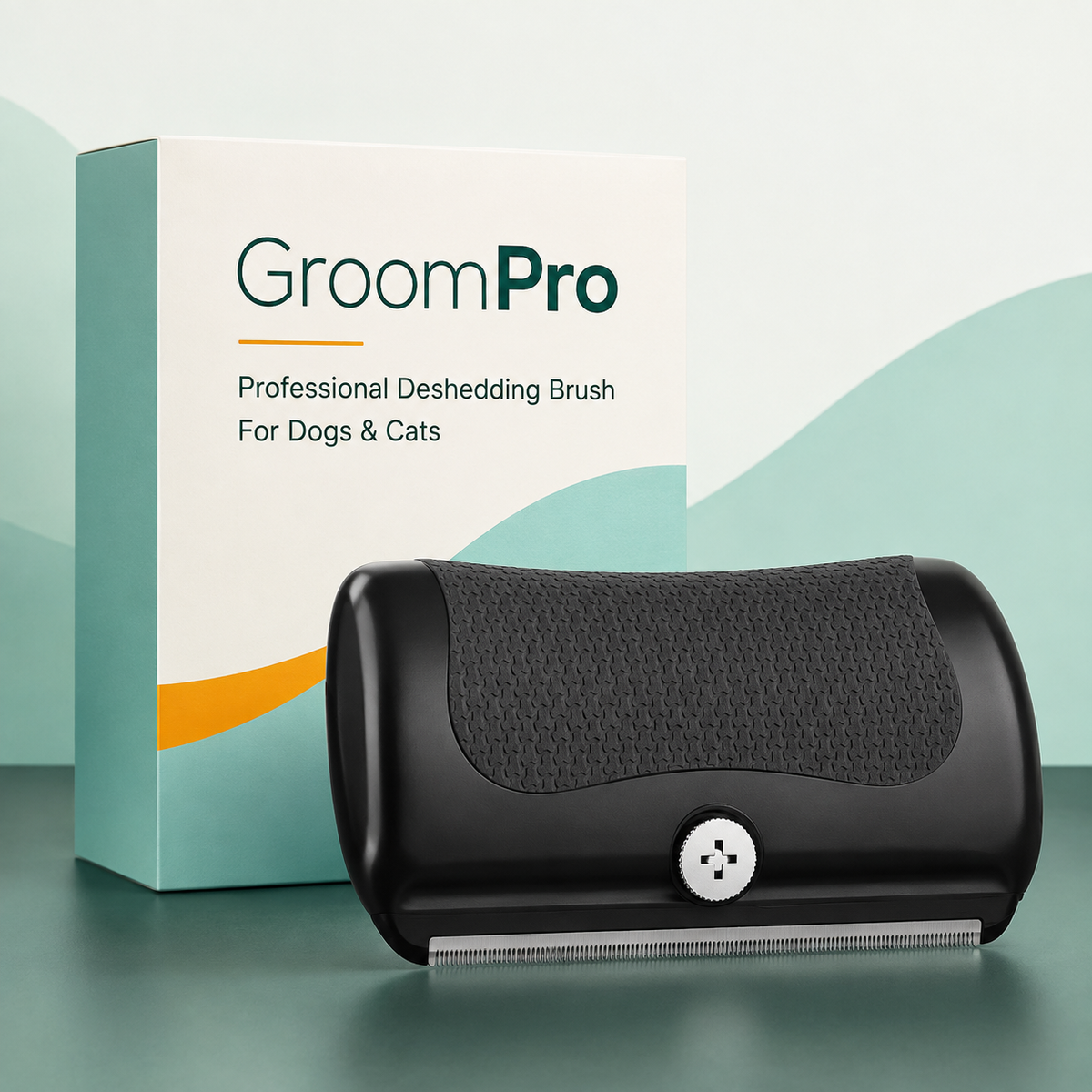 GroomPro deshedding brush and packaging